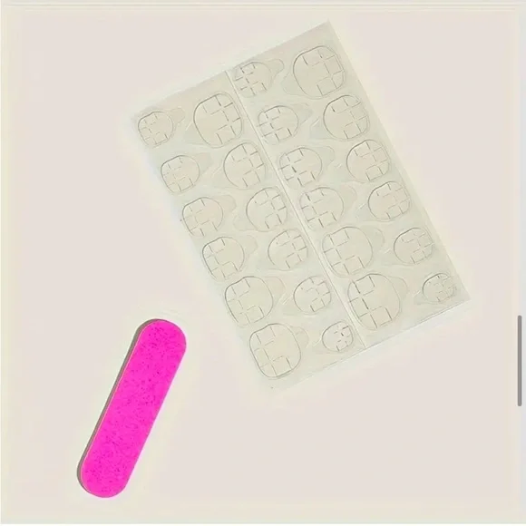 Pink Metallic Nail Decals - Short, Square, Chrome Finish 24 pcs - Picture 2 of 4